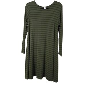 Old Navy Women's Skater Olive Green Black Striped Long Sleeve Swing Dress Medium